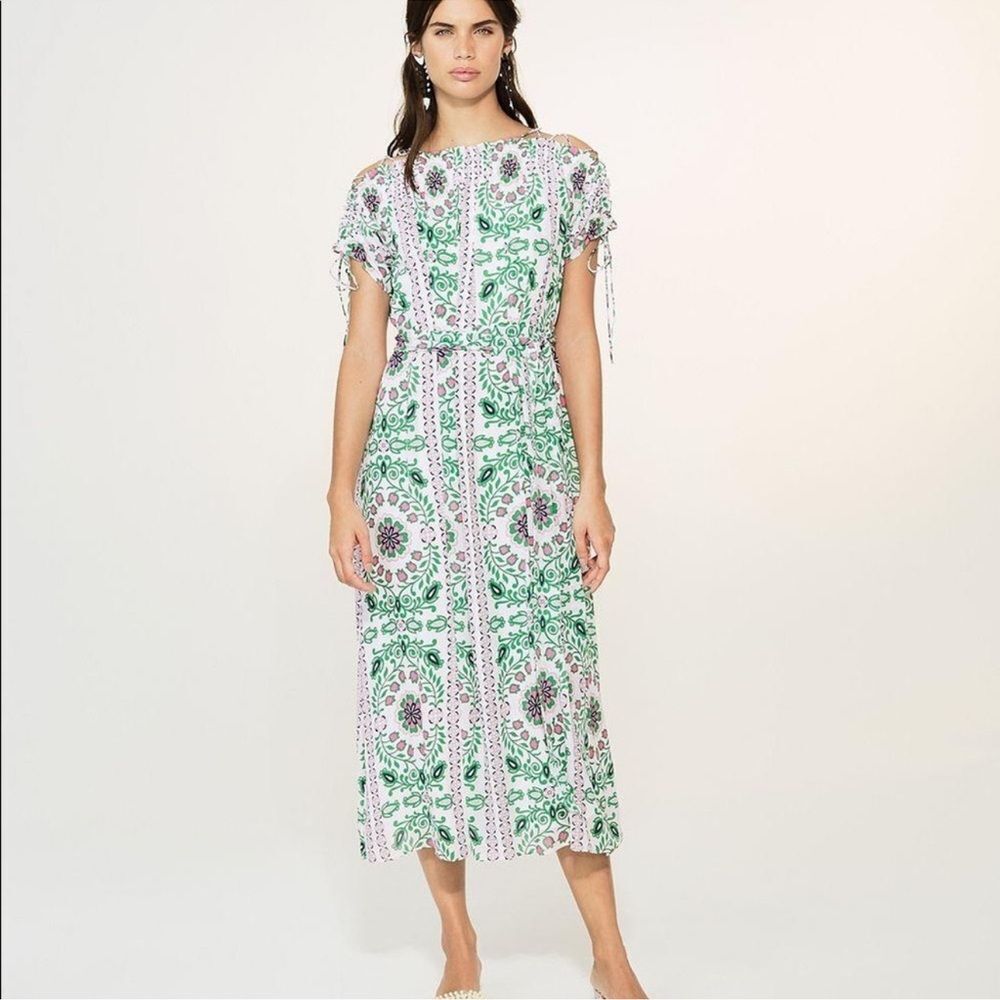 Tory Burch Asilomar Garden Party Asilomar Floral Dress White Purple Green 10 - Picture 1 of 13